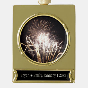 Witte en gouden vuurwerk I Patriotische viering Verguld Banner Ornament