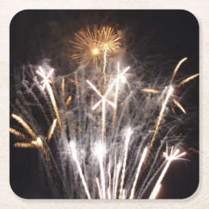 Witte en Gouden Vuurwerk II Patriottische Viering Kartonnen Onderzetters