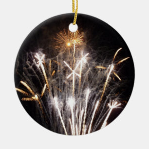 Witte en Gouden Vuurwerk II Patriottische Viering Keramisch Ornament