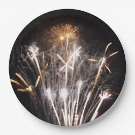 Witte en Gouden Vuurwerk II Patriottische Viering Papieren Bordje