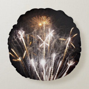 Witte en Gouden Vuurwerk II Patriottische Viering Rond Kussen