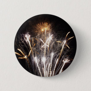 Witte en Gouden Vuurwerk II Patriottische Viering Ronde Button 5,7 Cm