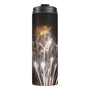 Witte en Gouden Vuurwerk II Patriottische Viering Thermosbeker