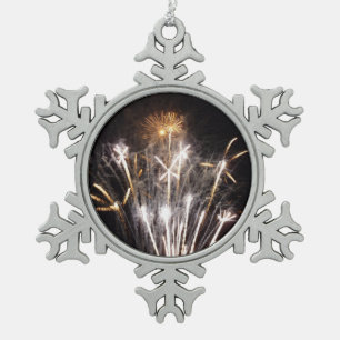 Witte en Gouden Vuurwerk II Patriottische Viering Tin Sneeuwvlok Ornament