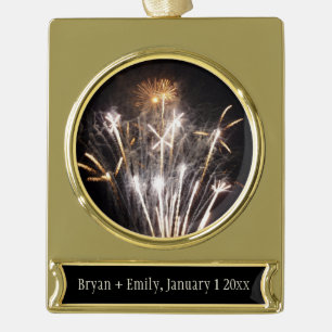 Witte en Gouden Vuurwerk II Patriottische Viering Verguld Banner Ornament