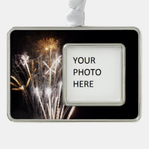 Witte en Gouden Vuurwerk II Patriottische Viering Verzilverd Omlijst Ornament