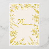 Witte en Gouden Wilde Bloemen Jubileum Folie Uitnodiging (Achterkant)