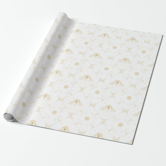 Witte en gouden zwanen in liefde Quatrefoil Gift Cadeaupapier (Uitgerold)