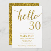 Witte en goudglitter 30ste verjaardag kaart (Voorkant / Achterkant)