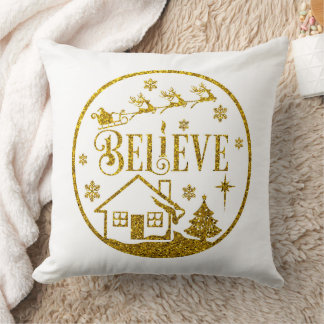 Witte en goudglitter Beleef kerstdecoratief Kussen