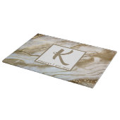 Witte en goudglitteragate monogram naamjaar snijplank (Hoek)
