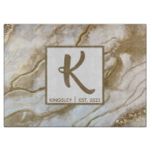 Witte en goudglitteragate monogram naamjaar snijplank (Voorkant)