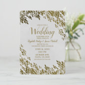 Witte en goudhoudende bladeren Roche Modern Weddin Kaart (Staand voorkant)
