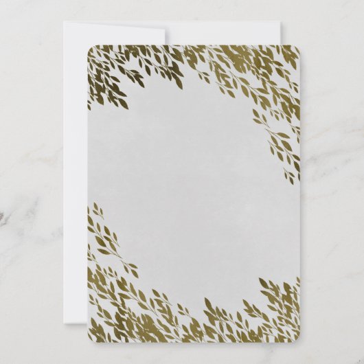 Witte en goudhoudende bladeren Roche Modern Weddin Kaart (Achterkant)