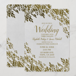 Witte en goudhoudende bladeren Roche Modern Weddin Kaart