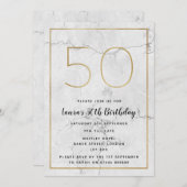 Witte en goudkleurige 50e verjaardag uitnodigingen (Voorkant / Achterkant)