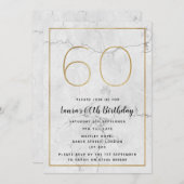 Witte en goudkleurige 60e verjaardag uitnodigingen (Voorkant / Achterkant)