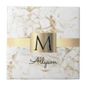 Witte en goudkleurige gouddoos, zwart monogram tegeltje (Voorkant)