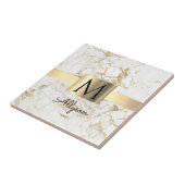 Witte en goudkleurige gouddoos, zwart monogram tegeltje (Zijkant)