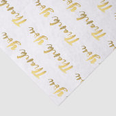 Witte en goudkleurige penseeltekst met dank tissuepapier (Detail)