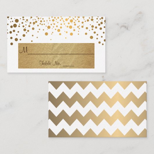Witte en goudkleurige Stippen en Confetti Plaatskaartje (Voorkant / Achterkant)
