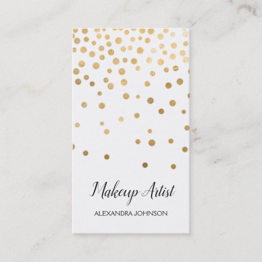 Witte en goudlegant Confetti Makeup Artist Visitekaartje (Voorkant)