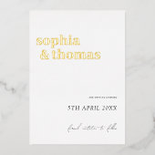 Witte en goudlegante minimale bruiloft Bespaar de Folie Uitnodiging (Voorkant)