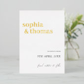 Witte en goudlegante minimale bruiloft Bespaar de Folie Uitnodiging (Staand Voorkant)