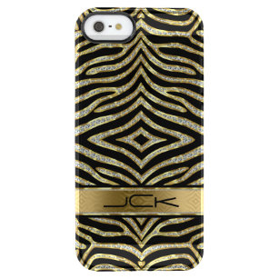 Witte en goudlitter met zwarte zebrastripes doorzichtig iPhone SE/5/5s hoesje