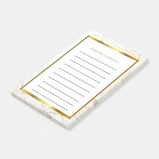 Witte en goudmarmer gepatterde monogram naam post-it® notes (Schuin)