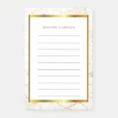 Witte en goudmarmer gepatterde monogram naam post-it® notes (Voorkant)