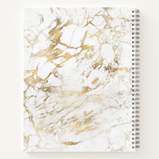 Witte en goudmarmer, gouddoos, naam en monogram notitieboek (Achterkant)
