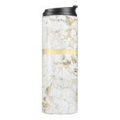 Witte en goudmarmer, gouddoos, naam en monogram thermosbeker (Gedraaid links)