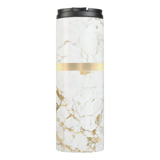 Witte en goudmarmer, gouddoos, naam en monogram thermosbeker (Achterkant)