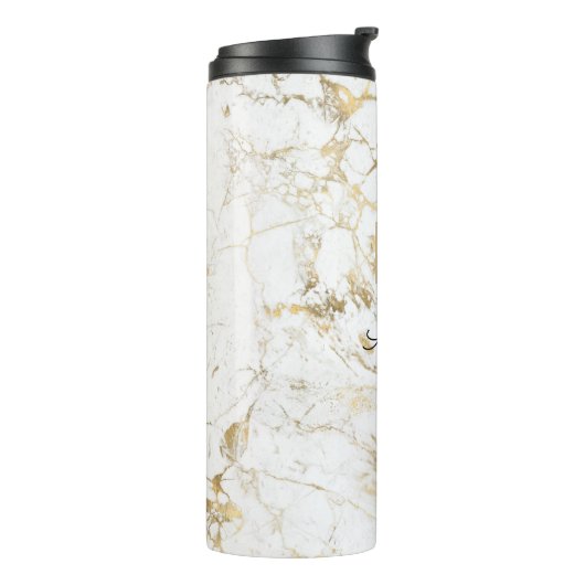 Witte en goudmarmer, gouddoos, naam en monogram Vs Thermosbeker (Gedraaid links)