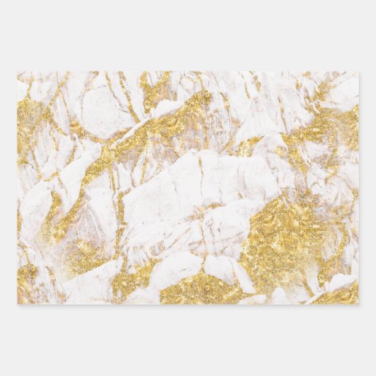 Witte en goudmarmer inpakpapier vel (Voorkant 3)