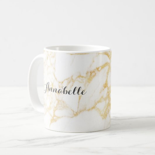 Witte en goudmarmer koffiemok (Voorkant links)