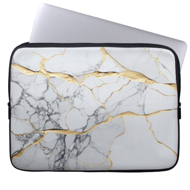 Witte en goudmarmer laptop sleeve (Voorkant)