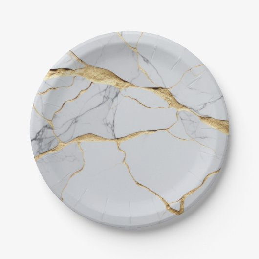 Witte en goudmarmer papieren bordje (Voorkant)