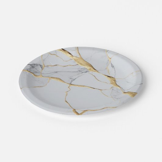 Witte en goudmarmer papieren bordje (Gekanteld)