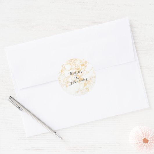Witte en goudmarmer ronde sticker (Envelop)