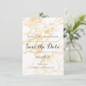 Witte en goudmarmer save the date (Staand voorkant)