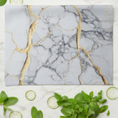 Witte en goudmarmer theedoek (Gevouwen)