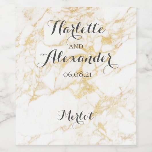 Witte en goudmarmer wijn etiket (Enkel label)