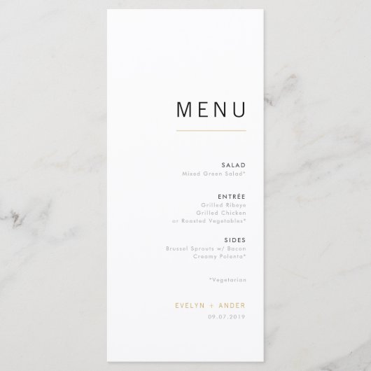 Witte en goudmoderne minimalistische bruiloft menu (Voorkant)