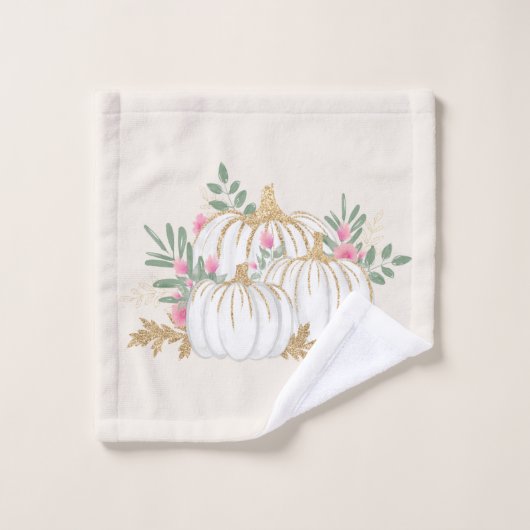 Witte en goudpompoenen Waterverf Bad Handdoek (Wasdoekje)