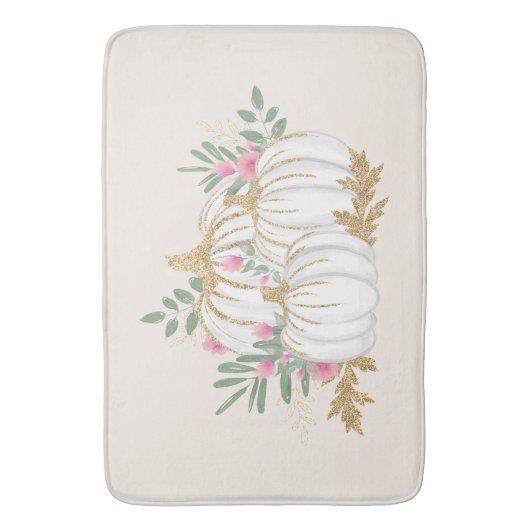 Witte en goudpompoenen Waterverf Badmat (Voorkant Verticaal)