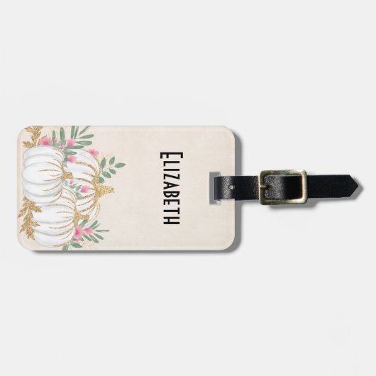 Witte en goudpompoenen Waterverf Bagagelabel (Voorkant horizontaal)