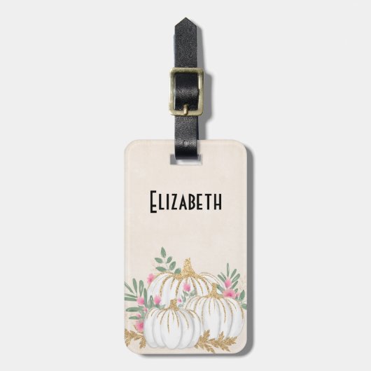 Witte en goudpompoenen Waterverf Bagagelabel (Voorkant verticaal)