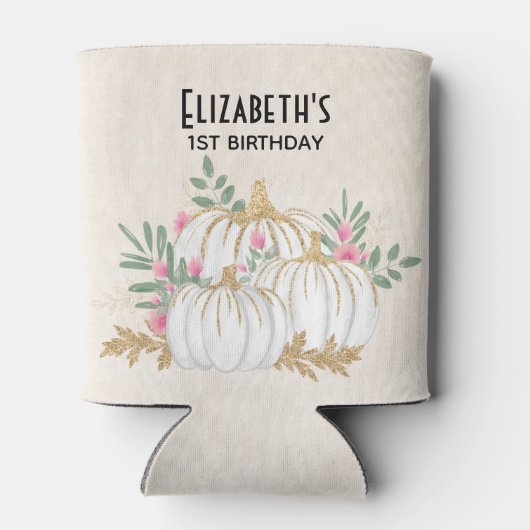 Witte en goudpompoenen Waterverf Birthday Blikjeskoeler (Achterkant)